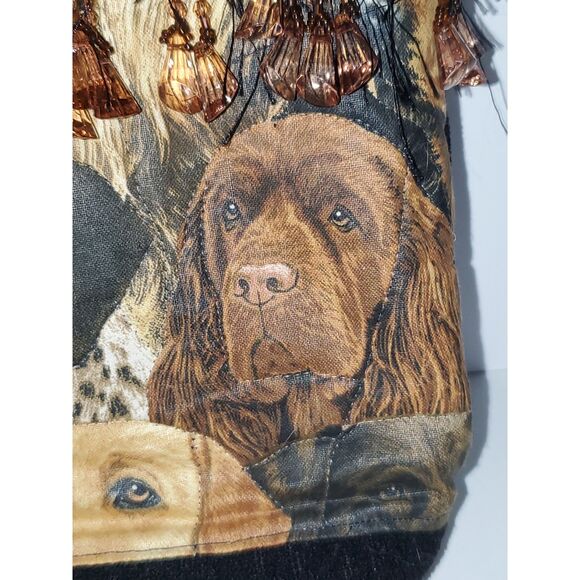 A Puppy Dog Pattern Satchel Purse Frilly Top Handle Beaded Quilted - Picture 3 of 15